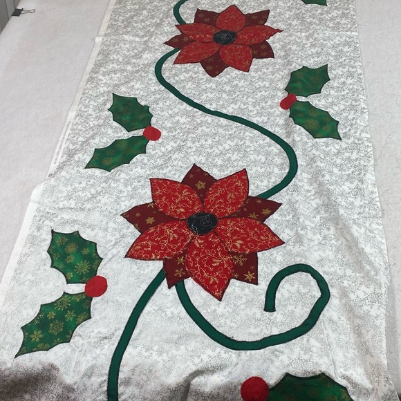 Christmas Table Runner Poinsettia Runner Size 74” Long - Picture 4 of 8